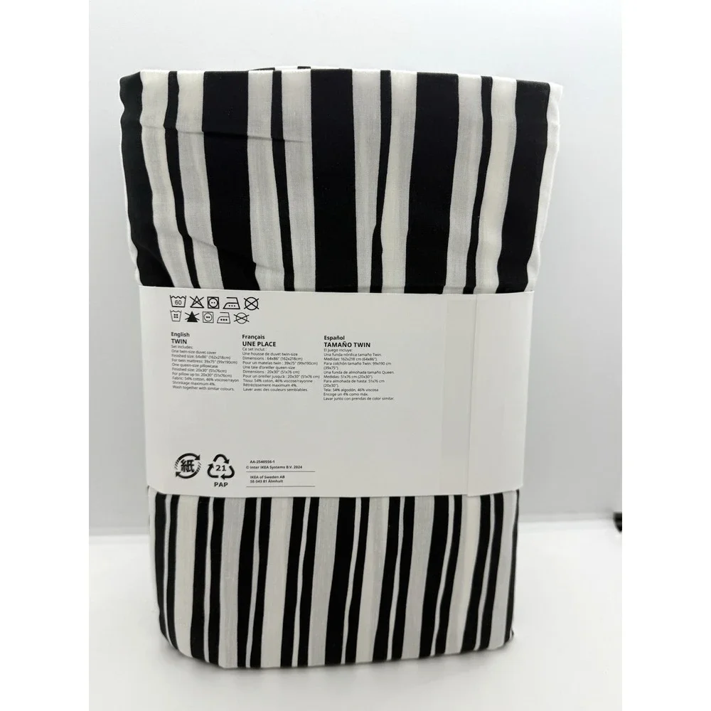 IKEA NATTHAGER Twin Duvet Cover And Pillowcase Black White Zebra 305.953.15